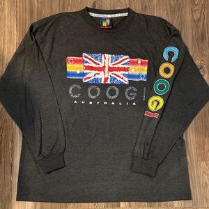 Coogi Vintage Australia Printed Union Jack Dk Gray Crew Neck Long Sleeve Tee XXL